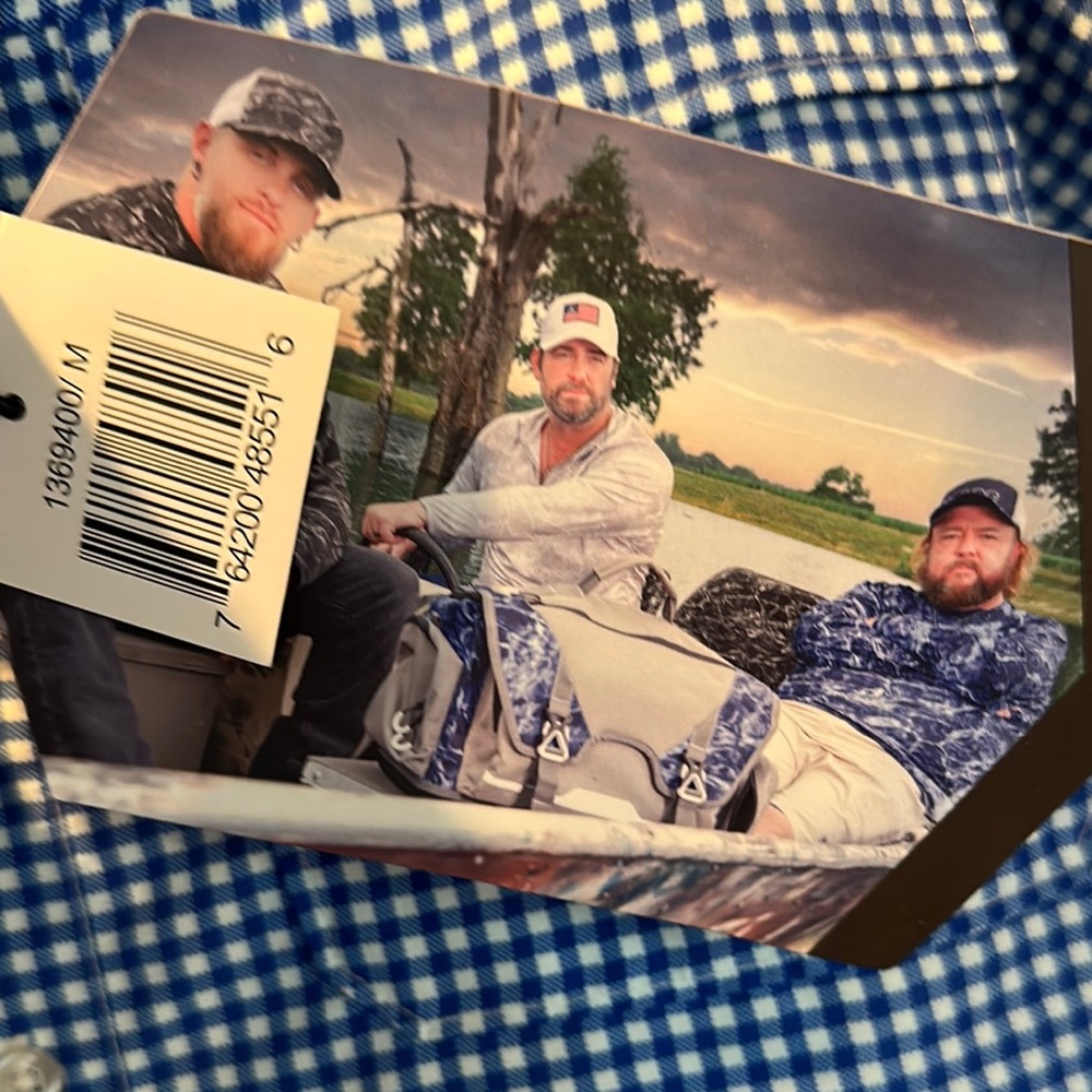 Mossy Oak Blue Casual Button Down Shirt with Gingham Pattern - Picture 4 of 7